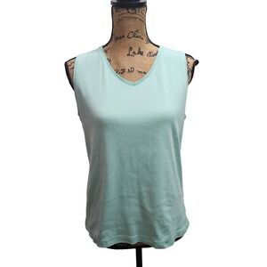 Chicos V Neck Sleeveless Tank Top Mint Green Cotton Size 2 Casual Everyday‎